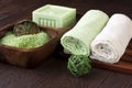 Spa composition with towels and soap Royalty Free Stock Photo