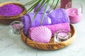 Spa composition with violet color, space for text Royalty Free Stock Photo