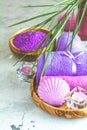Spa composition with violet color, space for text Royalty Free Stock Photo