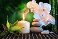 Spa composition: white orchid, candle Royalty Free Stock Photo