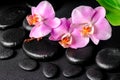 Spa composition of zen massaging stones, pink orchid Royalty Free Stock Photo