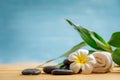 Spa concept with candle, stone, flower and bamboo Royalty Free Stock Photo