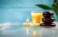 Spa concept with candle, stone, flower and bamboo