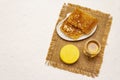 Spa concept. Self care with honey and honeycombs. Natural organic cosmetics, homemade product, alternative lifestyle