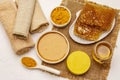 Spa concept. Self care with honey and turmeric. Natural organic cosmetics, homemade product, alternative lifestyle