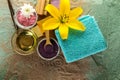 Spa Concept. Top view of beautiful Spa Products with place for t Royalty Free Stock Photo