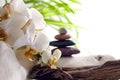 Spa concept white orchid on stones