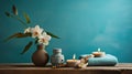 Spa conceptual image with copy space with white orchids and candles created with Generative AI Royalty Free Stock Photo