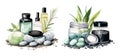 Spa cosmetics, watercolor clipart illustration with isolated background