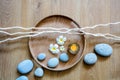 Spa decor for chic ayurveda with flow of stones and candle