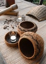 Spa decor of spices and rattan baskets Royalty Free Stock Photo