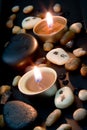 Spa decoration in asian style with stones and candle Royalty Free Stock Photo