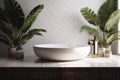 design leaf hygiene clean white green sink bathroom home tropical interior. Generative AI.