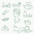Spa doodle hand drawn sketch icons set with