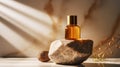 SPA essential oil on aesthetic background with stones and flowers. Natural cosmetics skin care concept. Generative AI