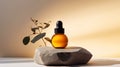 SPA essential oil on aesthetic background with stones and flowers. Natural cosmetics skin care concept. Generative AI