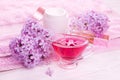 Spa essentials with lilac Royalty Free Stock Photo