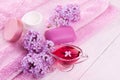 Spa essentials with lilac Royalty Free Stock Photo