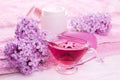 Spa essentials with lilac Royalty Free Stock Photo