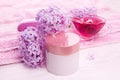 Spa essentials with lilac Royalty Free Stock Photo