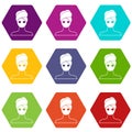 Spa facial clay mask icon set color hexahedron