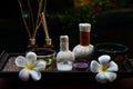 Spa feet and hand thai massage compress balls, herbal ball on the wooden with treatments spa ,