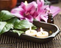 Spa Floating Burning Candles and Lilies Royalty Free Stock Photo