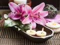 Spa Floating Burning Candles and Lilies Royalty Free Stock Photo