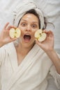 Spa girl with a surprised expression on his face Royalty Free Stock Photo