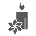 Spa glyph icon, hotel and relax, lotus and candle sign, vector graphics, a solid pattern on a white background.
