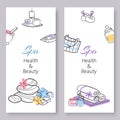 Spa health and beauty vector doodles illustration banners set. Beauty concept for manicure, pedicure spa salon or shop