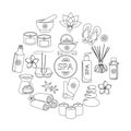 Spa and healthcare outline icons set