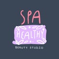 Spa, healthy, beauty studio logo, emblem for wellness, yoga center hand drawn vector Illustration