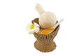 Spa herbal compressing ball , white frangipani flowers in spa concept Royalty Free Stock Photo