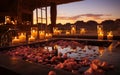 spa hot tub on sahara, evening romantic atmosphere with candles.