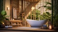 A spa-inspired bathroom with a free-standing tub.