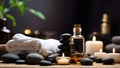 Spa Interior with towels, black pebbles, and massage oil