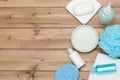 Spa Kit. Top View. Shampoo, Soap Bar And Liquid. Shower Gel. Aro Royalty Free Stock Photo