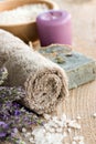 Spa with lavender and towel Royalty Free Stock Photo