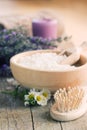 Spa with lavender and towel Royalty Free Stock Photo