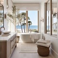 a spa like bathroom with a soaking tub in a home in grayton with beach view