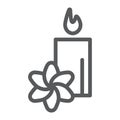 Spa line icon, hotel and relax, lotus and candle sign, vector graphics, a linear pattern on a white background.
