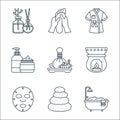 Spa line icons. linear set. quality vector line set such as bathtub, stone, facial mask, aromatherapy, herbal massage, cream,