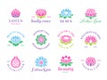 Spa logo lotus design. Lotos flowers badges, yoga wellness center creative symbols. Life balance harmony emblems, female Royalty Free Stock Photo