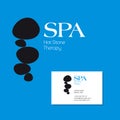 Spa logo. Stone therapy logo. Black stone on a blue background.