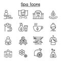 Spa, Massage, Aroma therapy icon set in thin line style