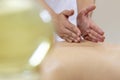 Spa massage. Female enjoying relaxing back massage in cosmetology spa centre. Body care, skin care, wellness, wellbeing, beauty tr Royalty Free Stock Photo