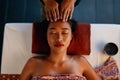 Spa Massage. Hands Massaging Woman Head At Thai Beauty Salon Royalty Free Stock Photo