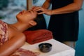 Spa Massage. Hands Massaging Woman Head At Thai Beauty Salon Royalty Free Stock Photo