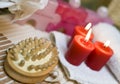 Spa massage and red candles Royalty Free Stock Photo